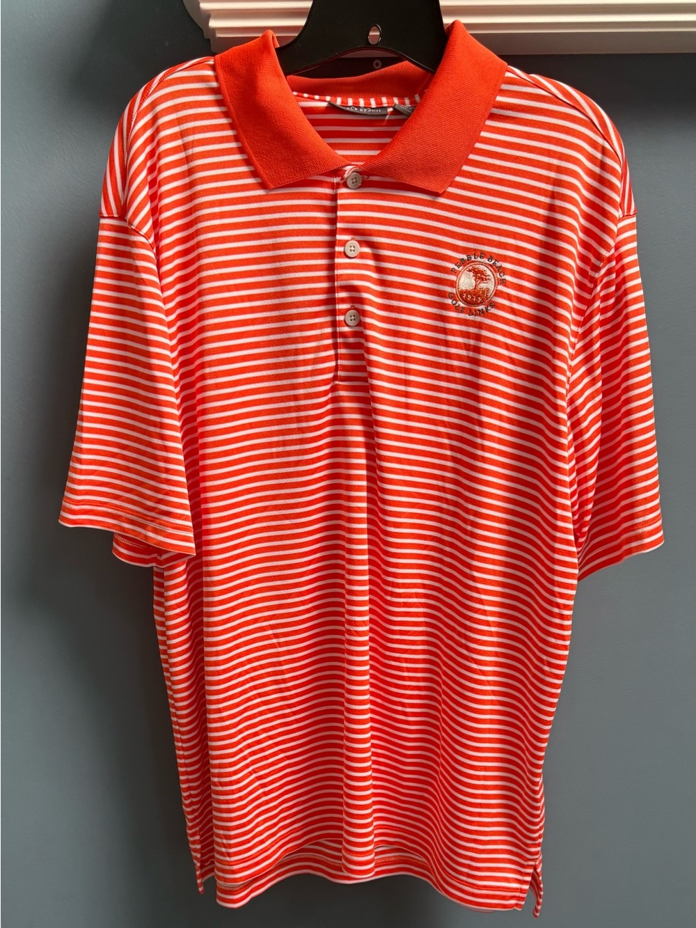 Pebble Beach Striped Orange & White Polo XL